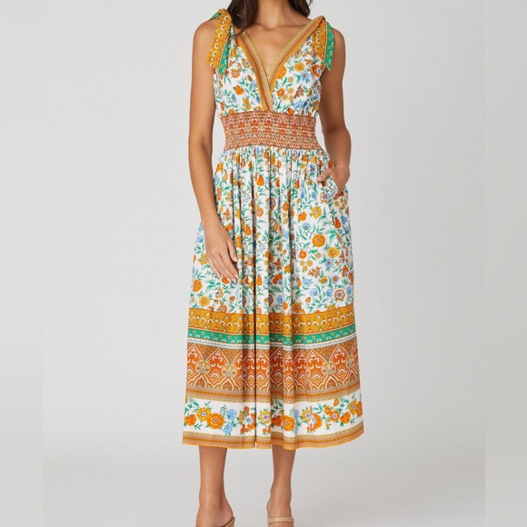 Shoshanna Ivory Floral Bree Cotton Midi Dress - 6 - Picture 1 of 7